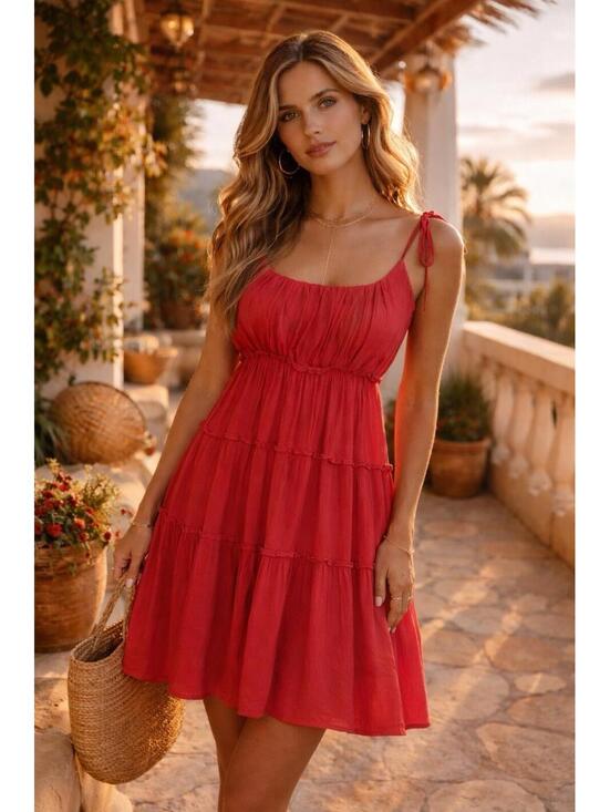 Dresses & Skirts - Red Tiered Tie-Shoulder Sundress - Brand